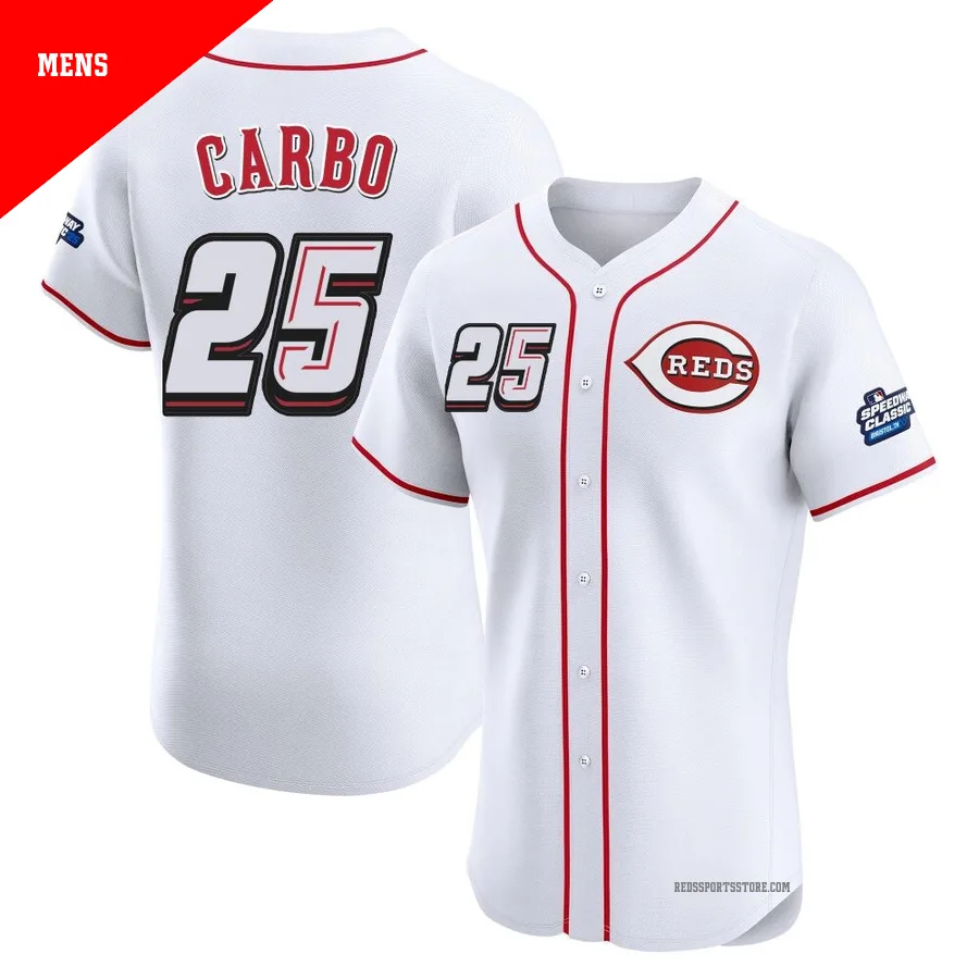 Cincinnati Reds ＃25 Bernie Carbo Men's White Elite 2025 Speedway Classic Alternate Jersey
