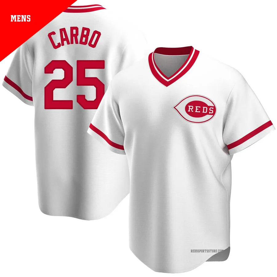 Cincinnati Reds ＃25 Bernie Carbo Men's White Replica Home Cooperstown Collection Jersey