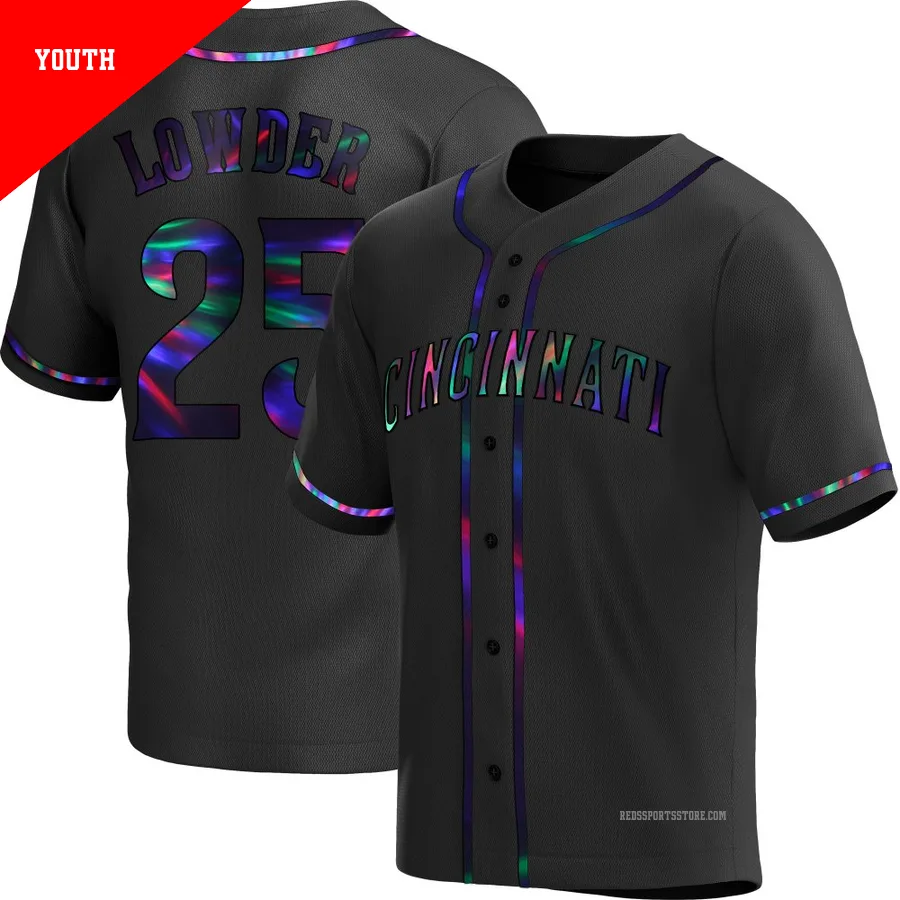 Cincinnati Reds ＃25 Rhett Lowder Youth Black Replica Holographic Alternate Jersey