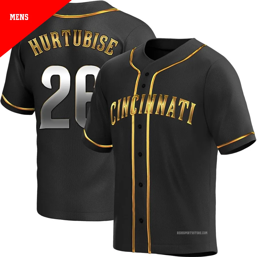 Cincinnati Reds ＃26 Jacob Hurtubise Men's Gold Replica Black en Alternate Jersey