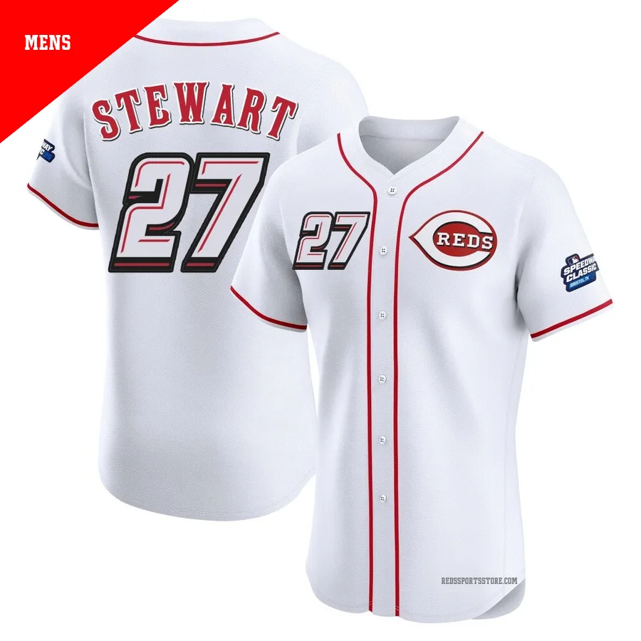 Cincinnati Reds ＃27 Sal Stewart Men's White Elite 2025 Speedway Classic Alternate Jersey