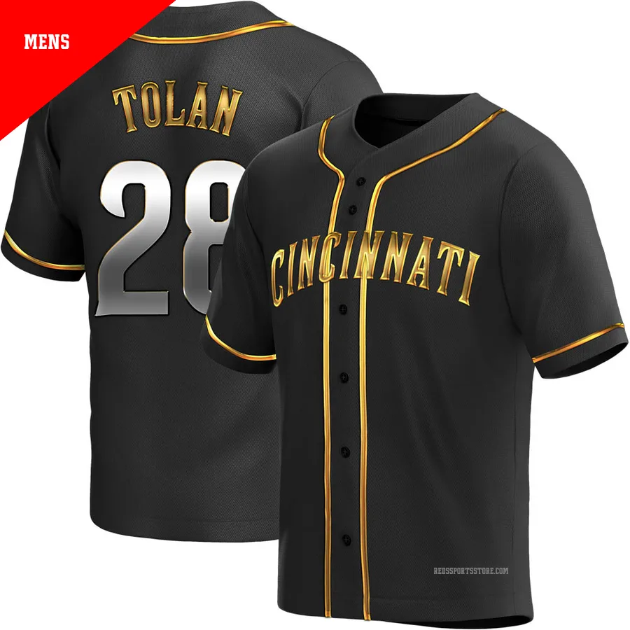 Cincinnati Reds ＃28 Bobby Tolan Men's Gold Replica Black en Alternate Jersey