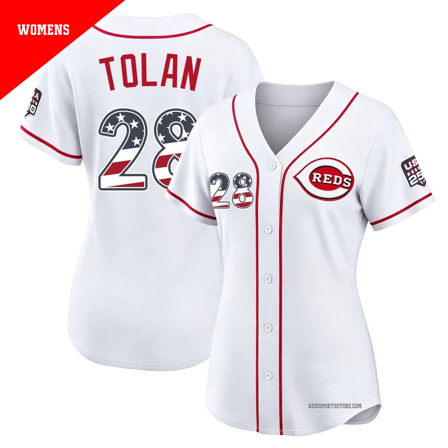 Cincinnati Reds ＃28 Bobby Tolan Women's White Limited USA 250 Fourth Of July Home Stadium Jersey