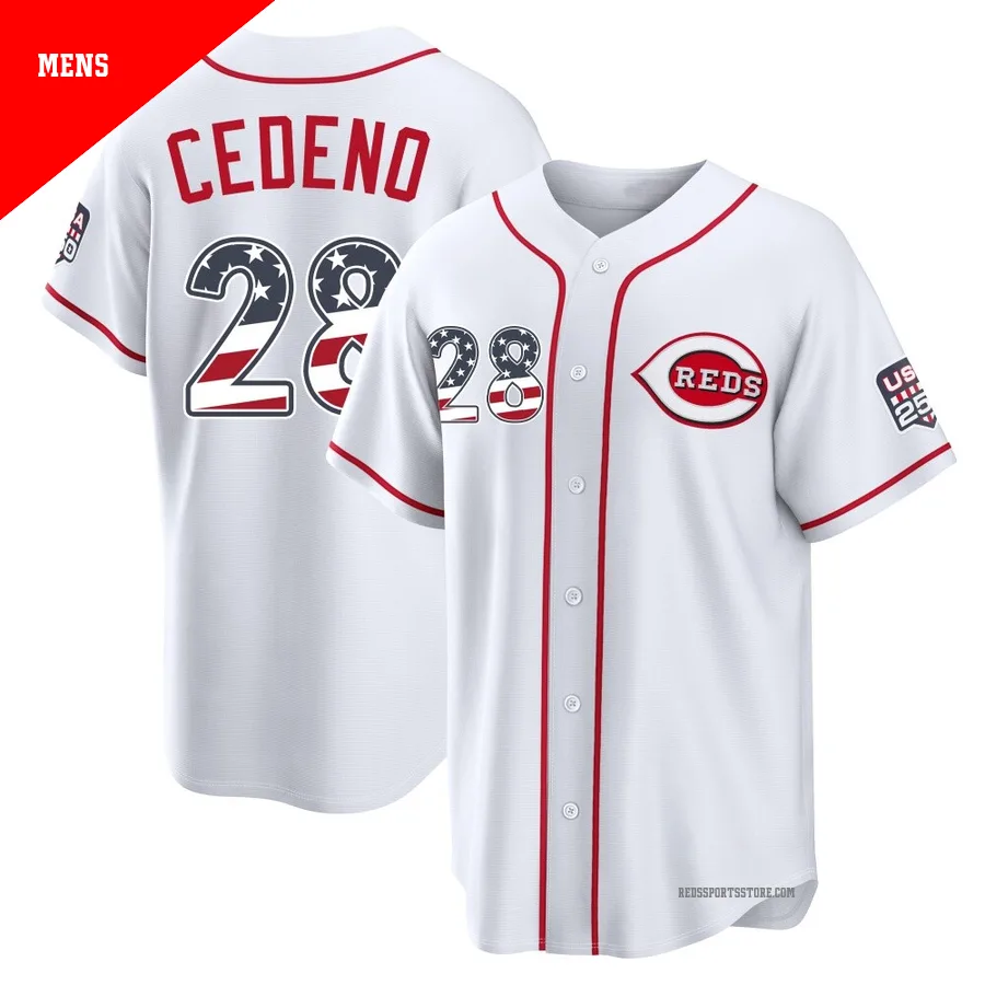 Cincinnati Reds ＃28 Cesar Cedeno Men's White Limited USA 250 Fourth Of July Home Stadium Jersey