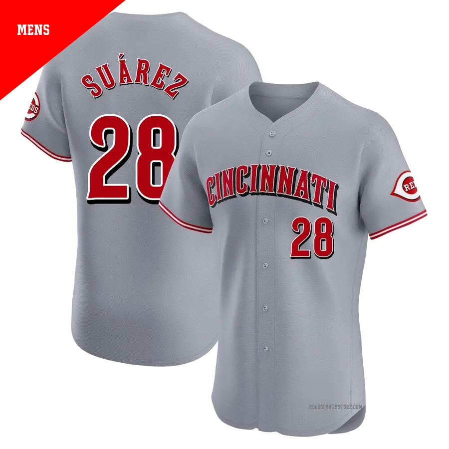 Cincinnati Reds ＃28 Eugenio Suarez Men's Gray Elite Road Jersey