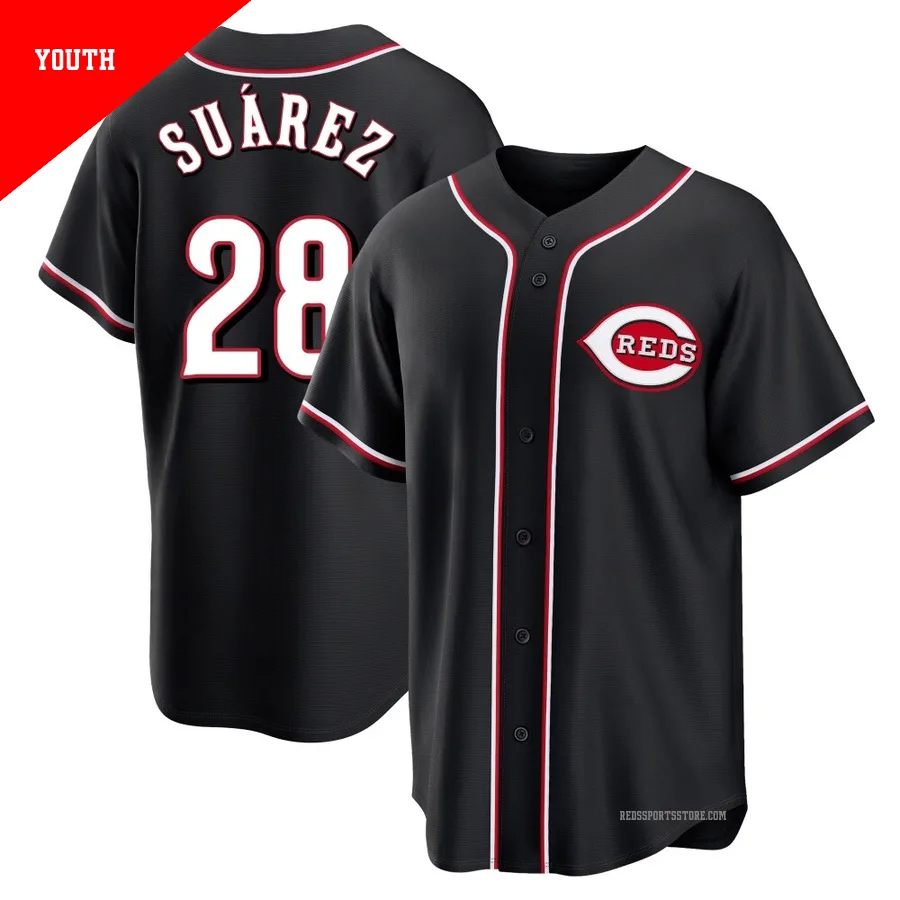 Cincinnati Reds ＃28 Eugenio Suarez Youth Black Replica Fashion Out Jersey