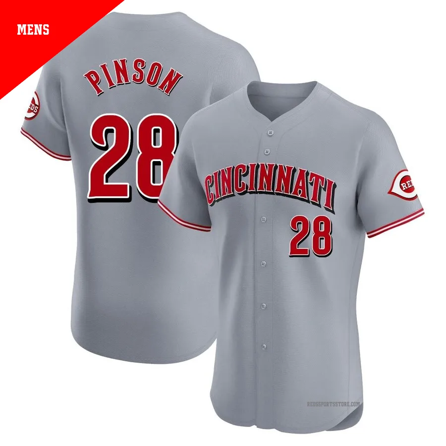 Cincinnati Reds ＃28 Vada Pinson Men's Gray Elite Road Jersey