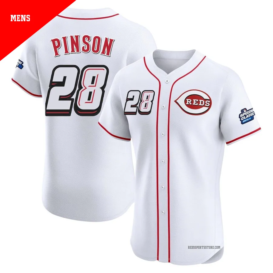 Cincinnati Reds ＃28 Vada Pinson Men's White Elite 2025 Speedway Classic Alternate Jersey