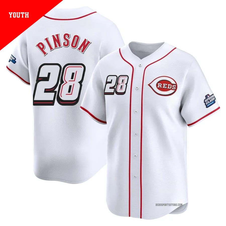 Cincinnati Reds ＃28 Vada Pinson Youth White Limited 2025 Speedway Classic Alternate Jersey