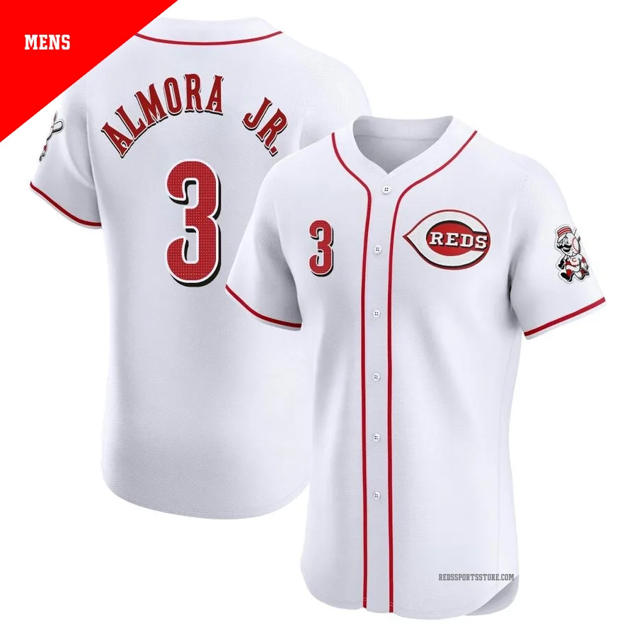 Cincinnati Reds ＃3 Albert Almora Jr. Men's White Elite Home Patch Jersey
