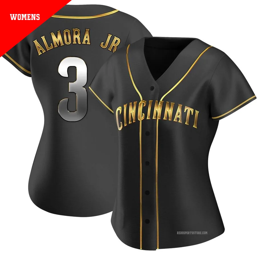 Cincinnati Reds ＃3 Albert Almora Jr. Women's Gold Replica Black en Alternate Jersey
