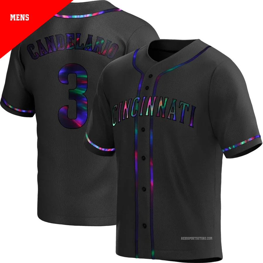 Cincinnati Reds ＃3 Jeimer Candelario Men's Black Replica Holographic Alternate Jersey