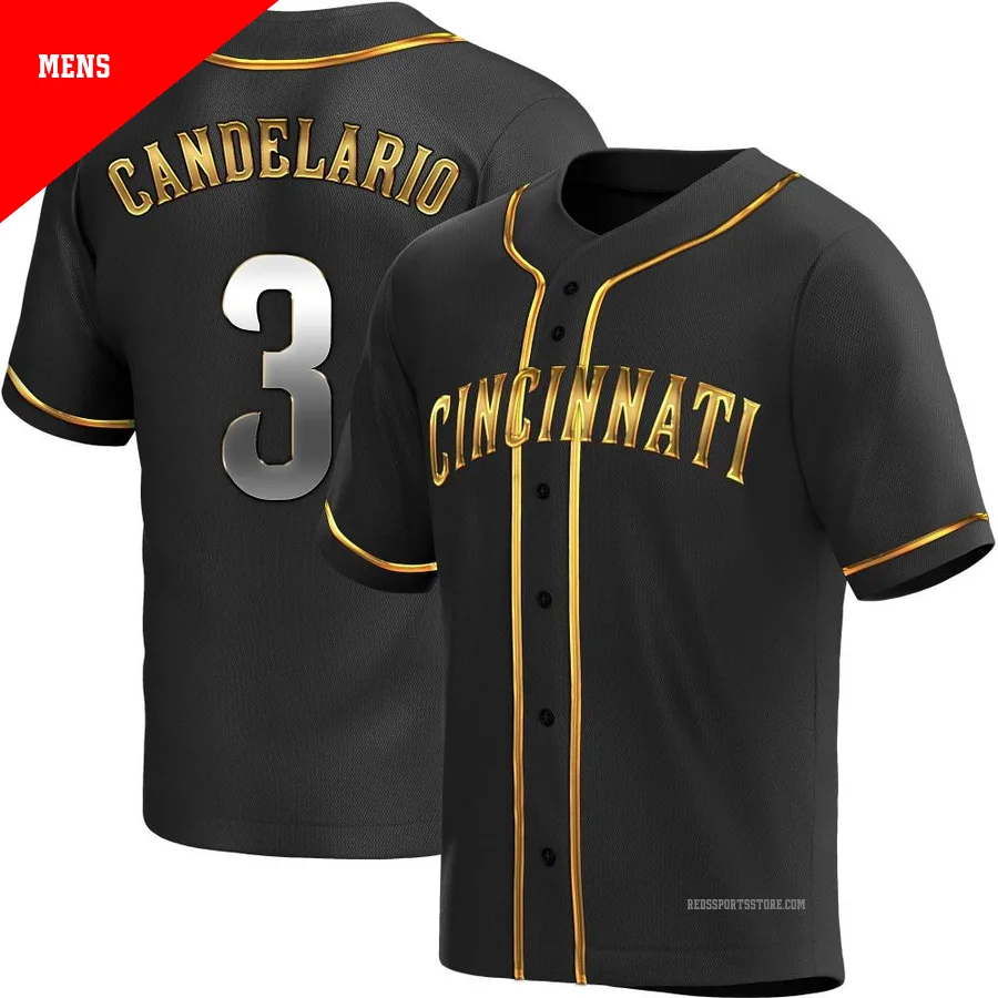 Cincinnati Reds ＃3 Jeimer Candelario Men's Gold Replica Black en Alternate Jersey