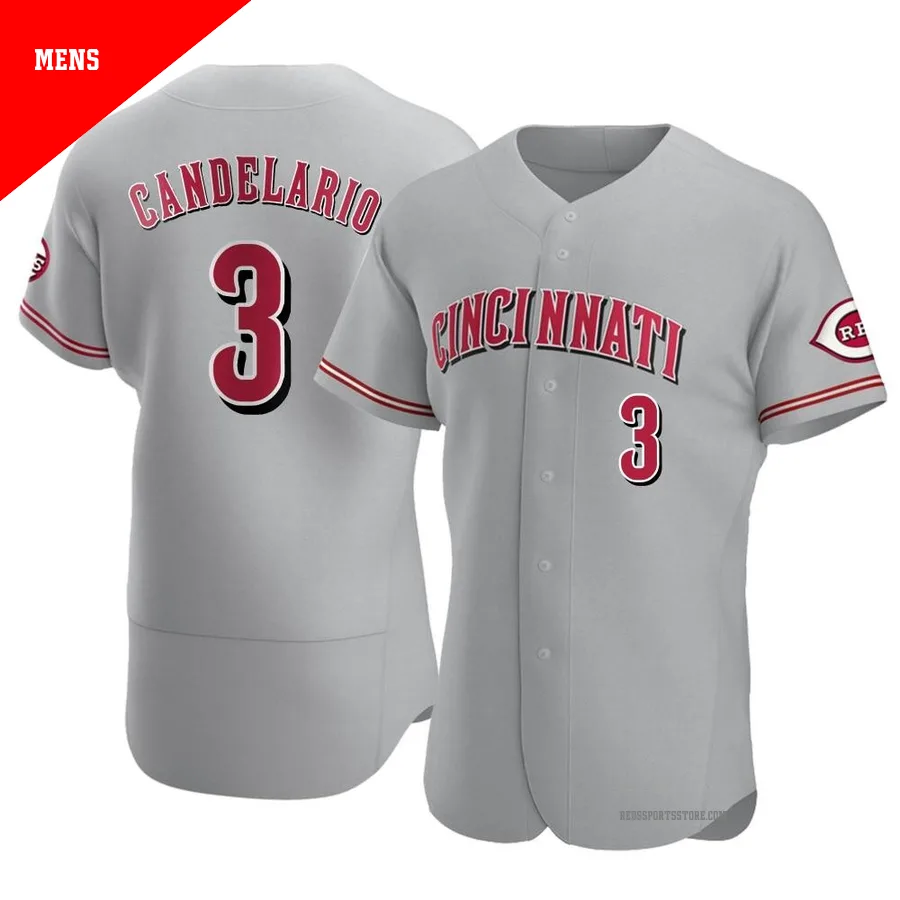 Cincinnati Reds ＃3 Jeimer Candelario Men's Gray Authentic Road Jersey