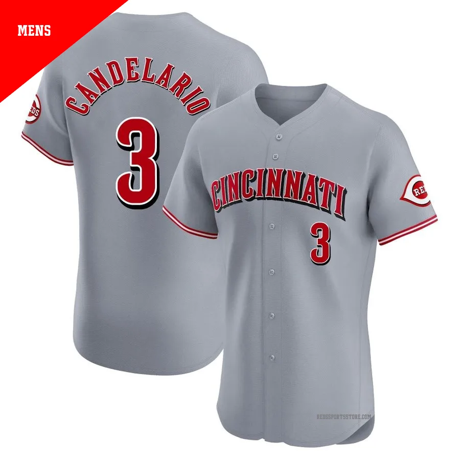 Cincinnati Reds ＃3 Jeimer Candelario Men's Gray Elite Road Jersey