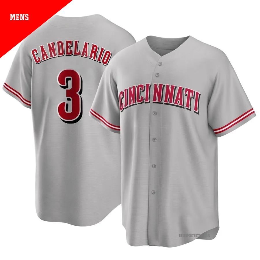 Cincinnati Reds ＃3 Jeimer Candelario Men's Gray Replica Road Jersey