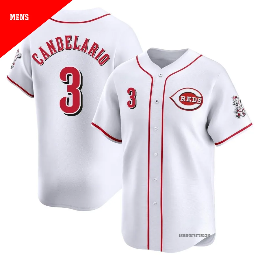 Cincinnati Reds ＃3 Jeimer Candelario Men's White Limited Home Jersey