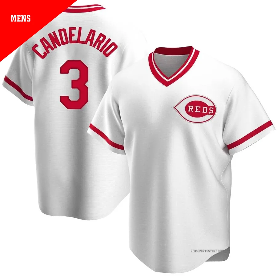 Cincinnati Reds ＃3 Jeimer Candelario Men's White Replica Home Cooperstown Collection Jersey