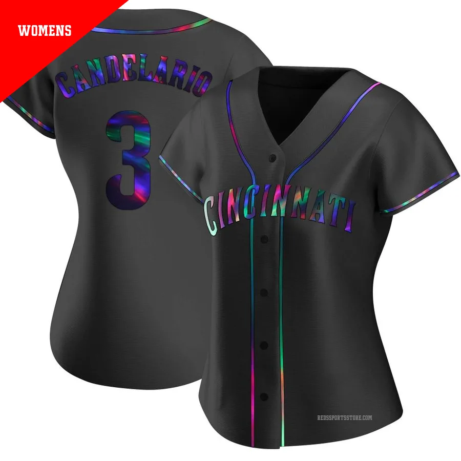 Cincinnati Reds ＃3 Jeimer Candelario Women's Black Replica Holographic Alternate Jersey