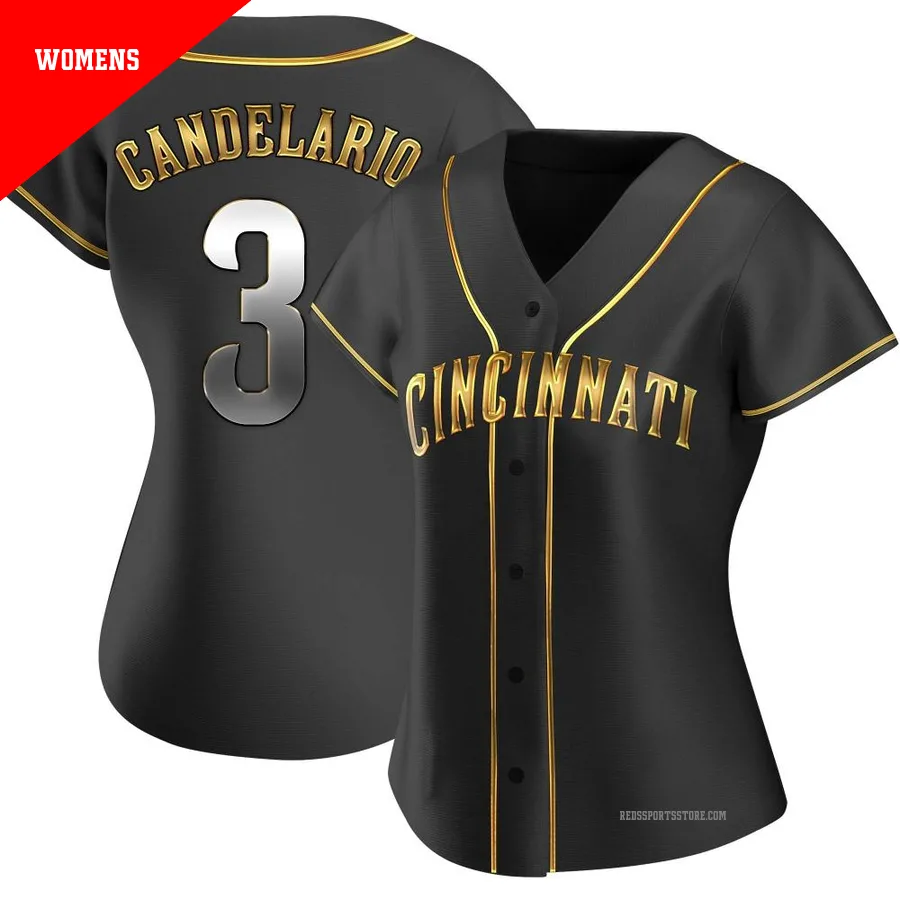 Cincinnati Reds ＃3 Jeimer Candelario Women's Gold Replica Black en Alternate Jersey