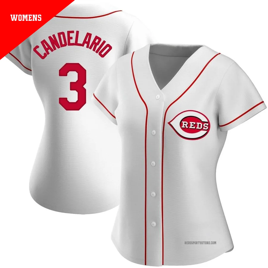 Cincinnati Reds ＃3 Jeimer Candelario Women's White Authentic Home Jersey
