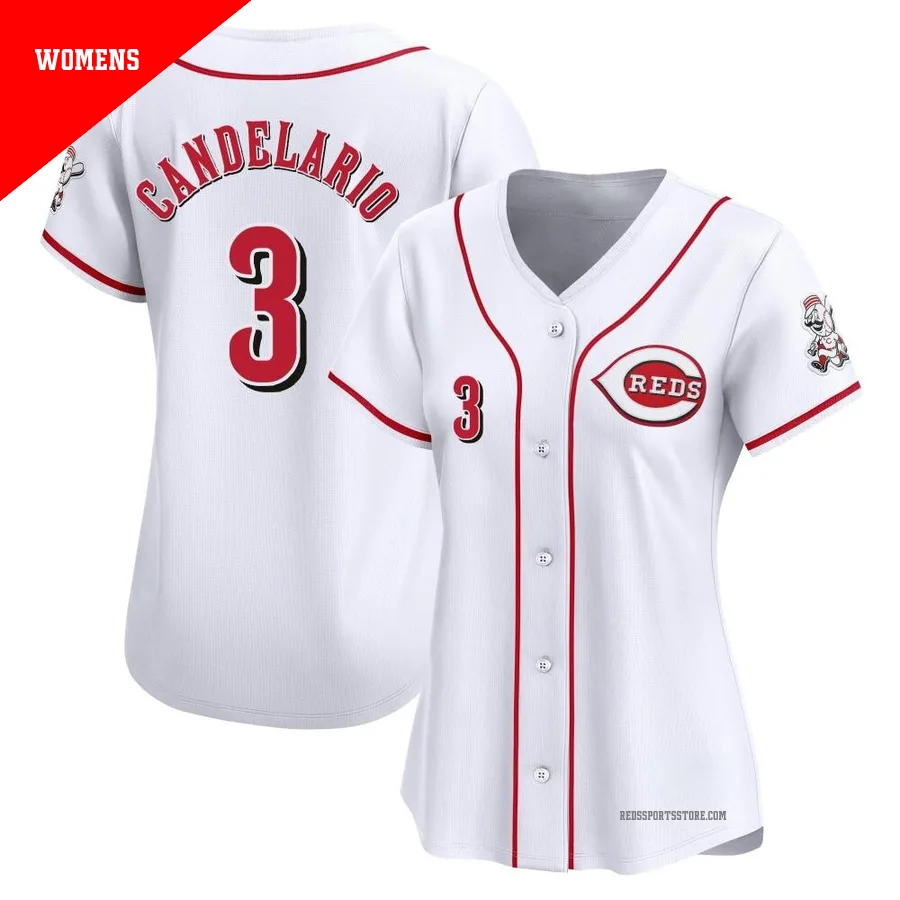 Cincinnati Reds ＃3 Jeimer Candelario Women's White Limited Home Jersey