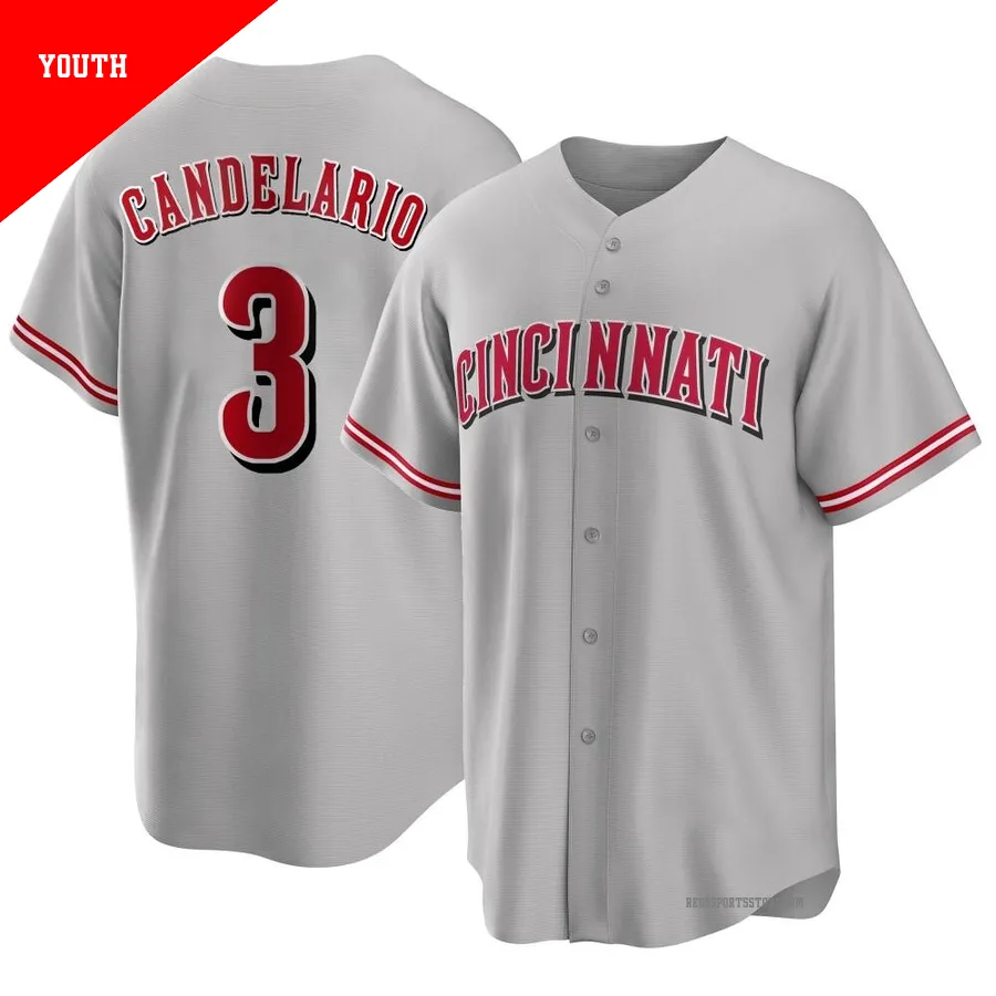 Cincinnati Reds ＃3 Jeimer Candelario Youth Gray Replica Road Jersey