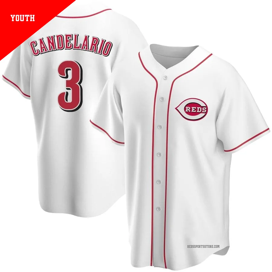 Cincinnati Reds ＃3 Jeimer Candelario Youth White Replica Home Jersey