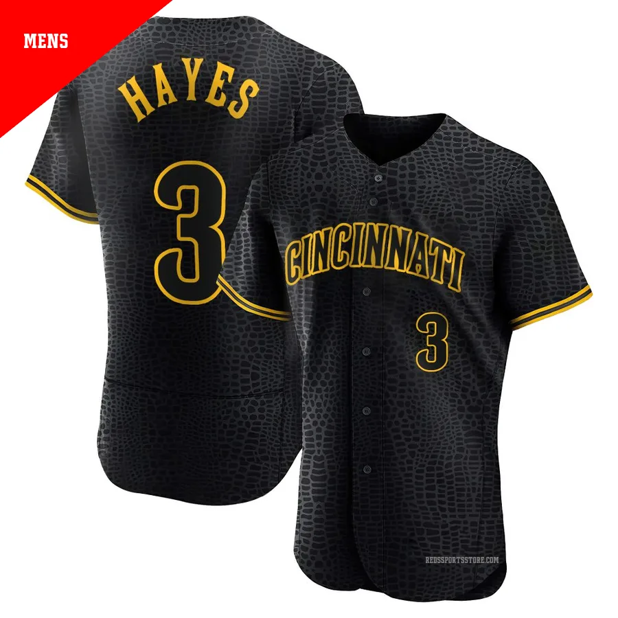 Cincinnati Reds ＃3 Ke'Bryan Hayes Men's Black Authentic Snake Skin City Jersey