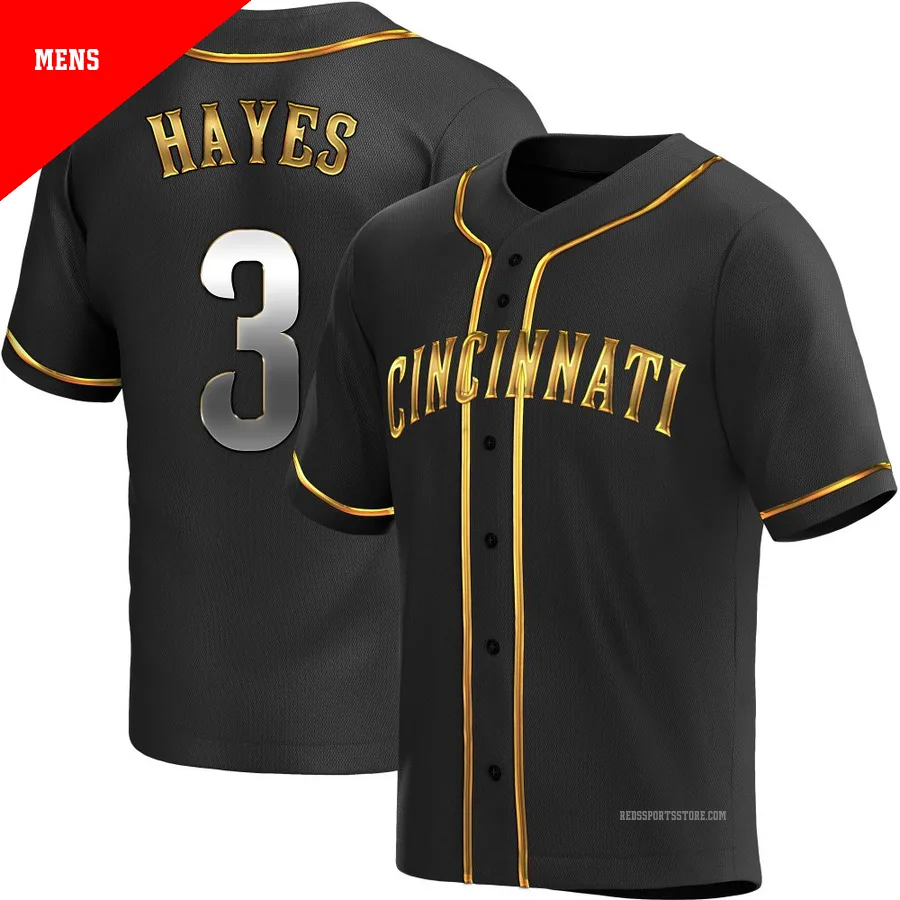 Cincinnati Reds ＃3 Ke'Bryan Hayes Men's Gold Replica Black en Alternate Jersey