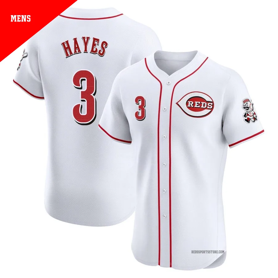 Cincinnati Reds ＃3 Ke'Bryan Hayes Men's White Elite Home Patch Jersey