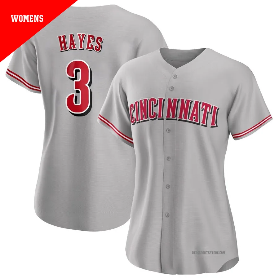 Cincinnati Reds ＃3 Ke'Bryan Hayes Women's Gray Replica Road Jersey