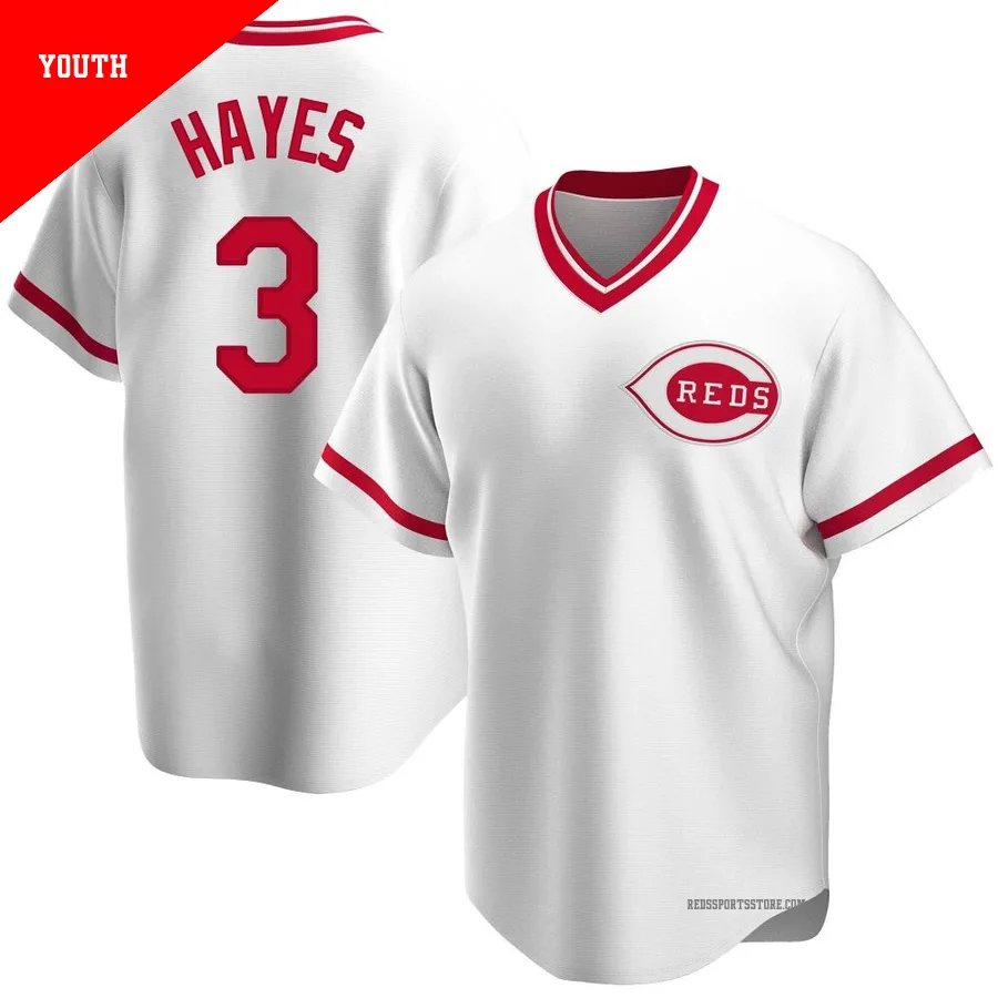 Cincinnati Reds ＃3 Ke'Bryan Hayes Youth White Replica Home Cooperstown Collection Jersey