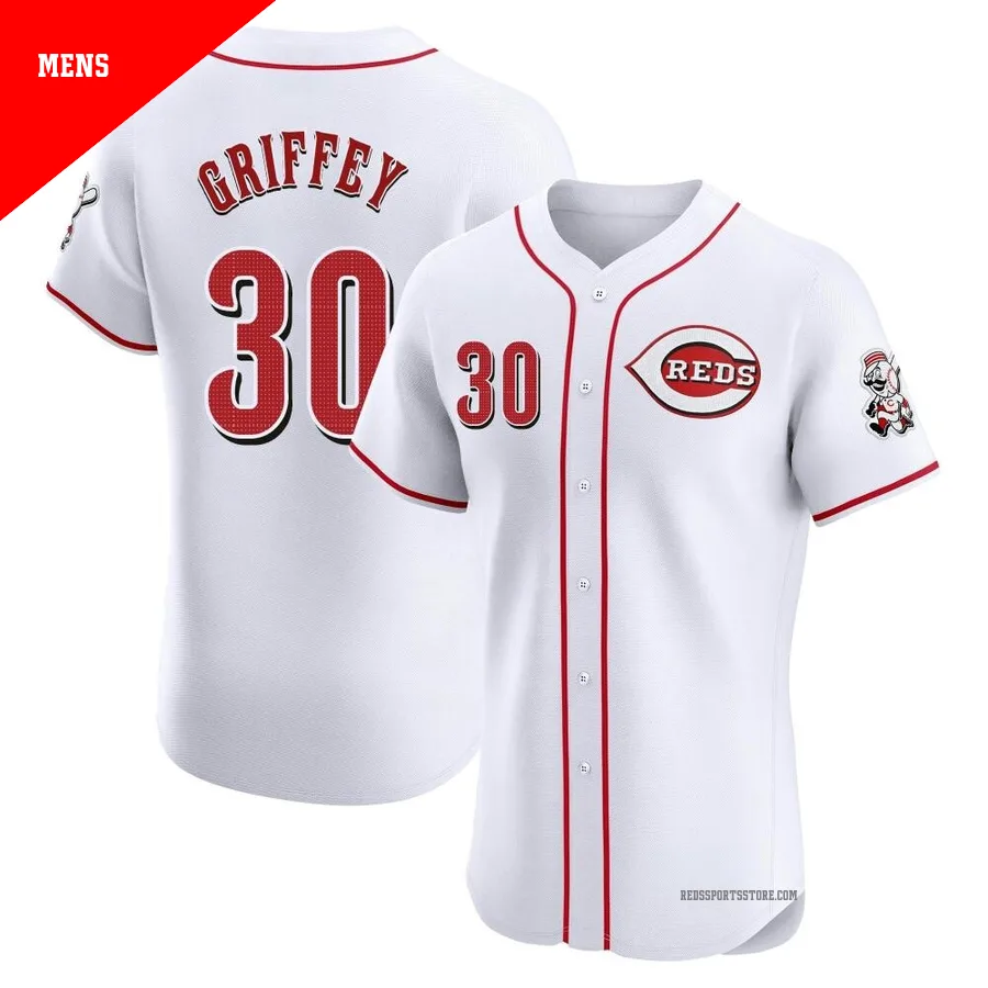 Cincinnati Reds ＃30 Ken Griffey Men's White Elite Home Patch Jersey