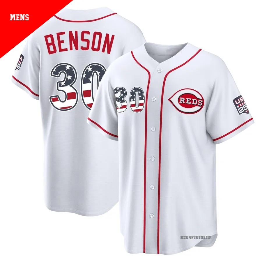 Cincinnati Reds ＃30 Will Benson Men's White Limited USA 250 Fourth Of July Home Stadium Jersey