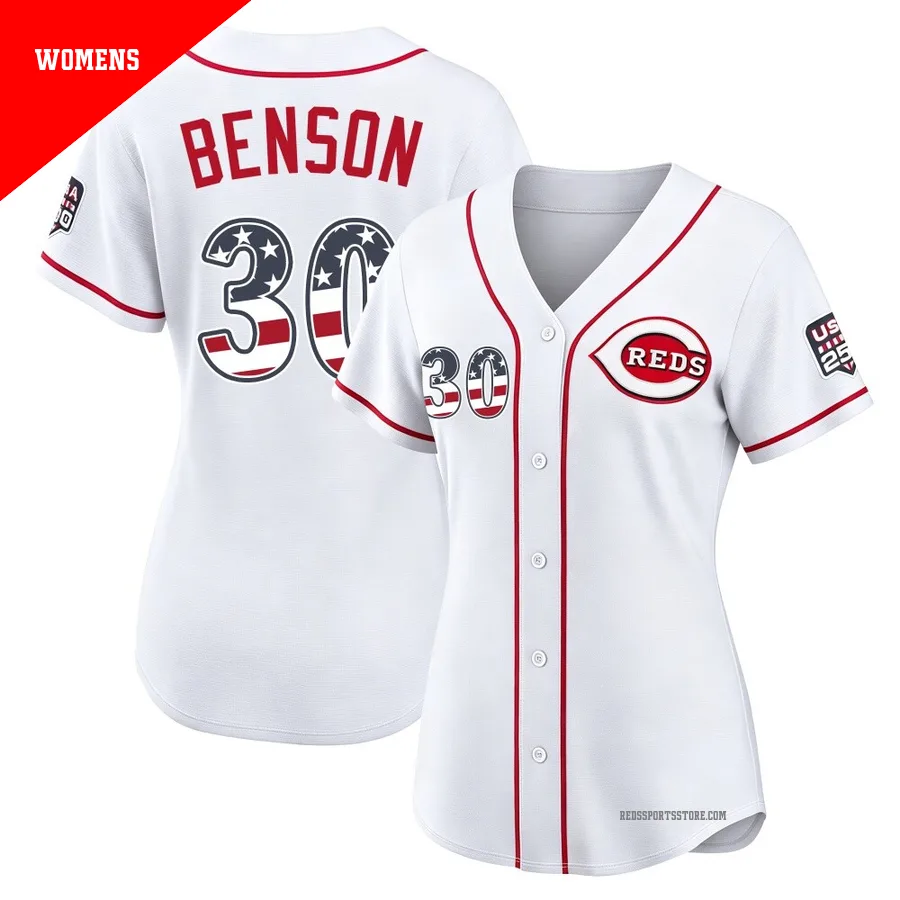 Cincinnati Reds ＃30 Will Benson Women's White Limited USA 250 Fourth Of July Home Stadium Jersey
