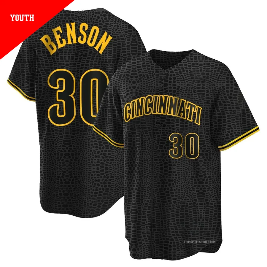 Cincinnati Reds ＃30 Will Benson Youth Black Replica Snake Skin City Jersey