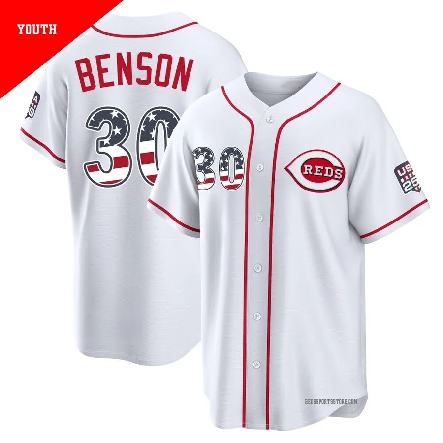Cincinnati Reds ＃30 Will Benson Youth White Limited USA 250 Fourth Of July Home Stadium Jersey