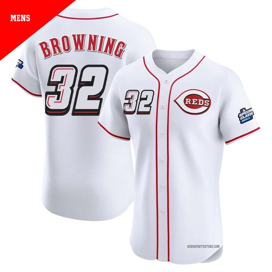 Cincinnati Reds ＃32 Tom Browning Men's White Elite 2025 Speedway Classic Alternate Jersey