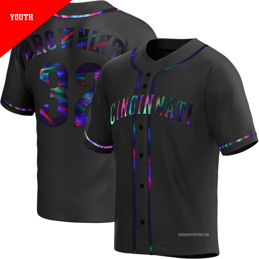 Cincinnati Reds ＃32 Tom Browning Youth Black Replica Holographic Alternate Jersey