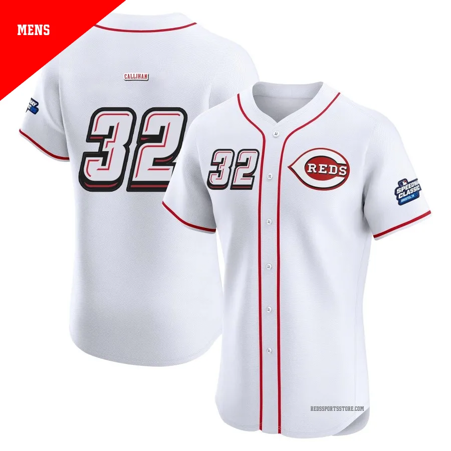 Cincinnati Reds ＃32 Tyler Callihan Men's White Elite 2025 Speedway Classic Alternate Jersey