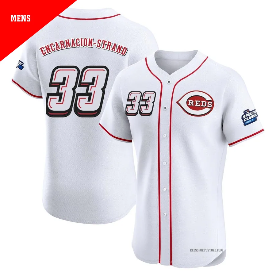 Cincinnati Reds ＃33 Christian Encarnacion-Strand Men's White Elite 2025 Speedway Classic Alternate Jersey