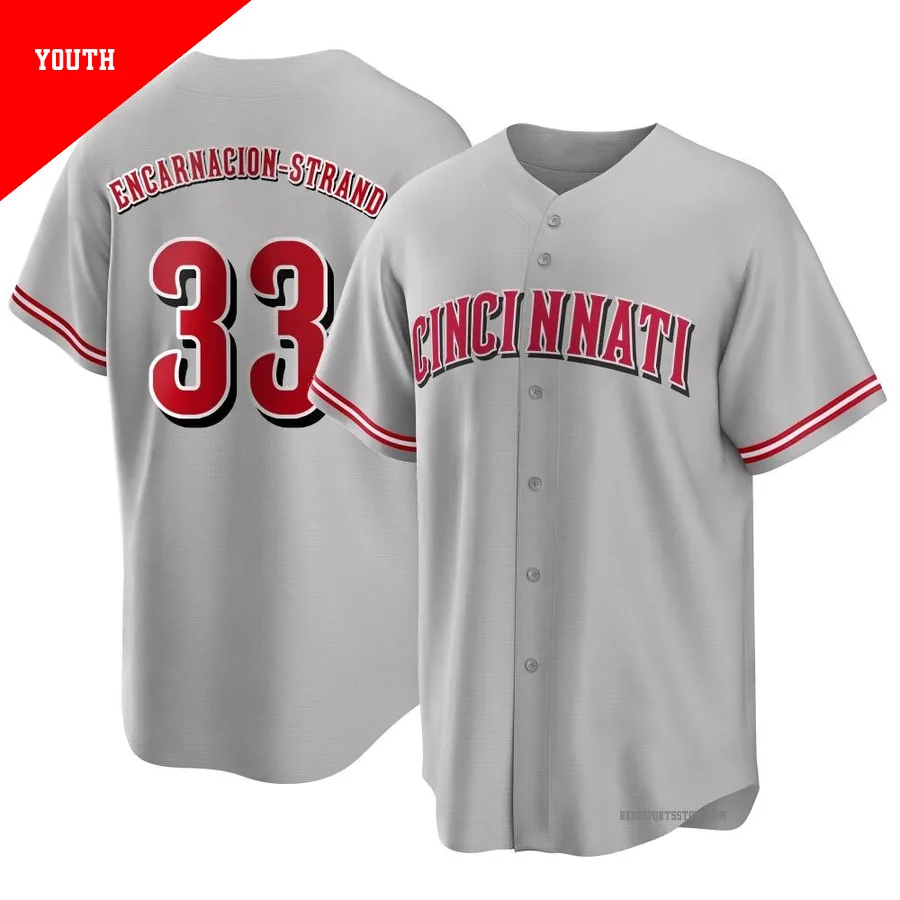 Cincinnati Reds ＃33 Christian Encarnacion-Strand Youth Gray Replica Road Jersey