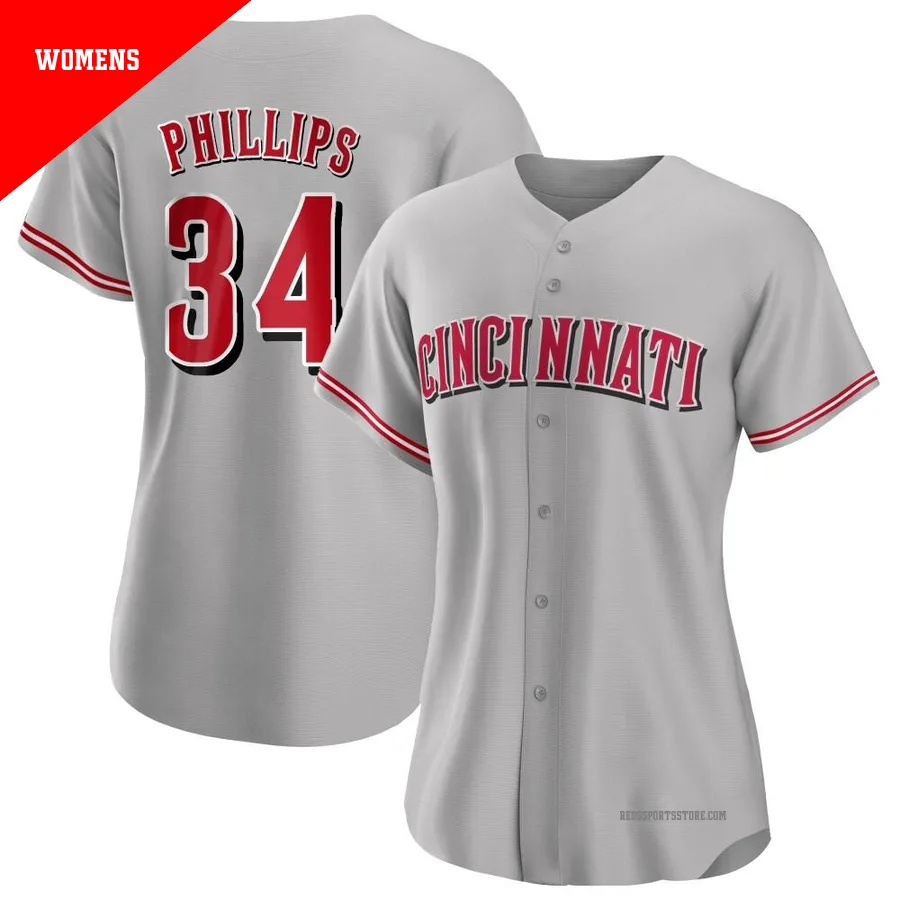 Cincinnati Reds ＃34 Connor Phillips Women's Gray Replica Road Jersey