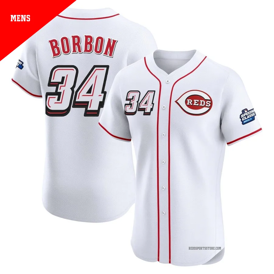 Cincinnati Reds ＃34 Pedro Borbon Men's White Elite 2025 Speedway Classic Alternate Jersey