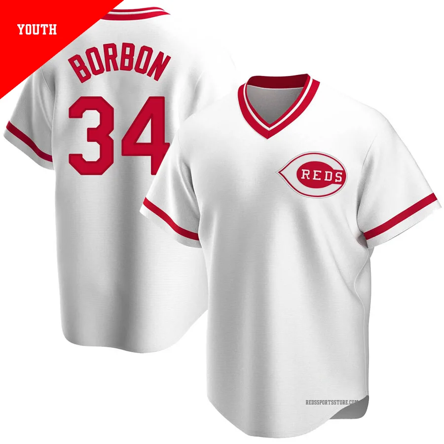 Cincinnati Reds ＃34 Pedro Borbon Youth White Replica Home Cooperstown Collection Jersey