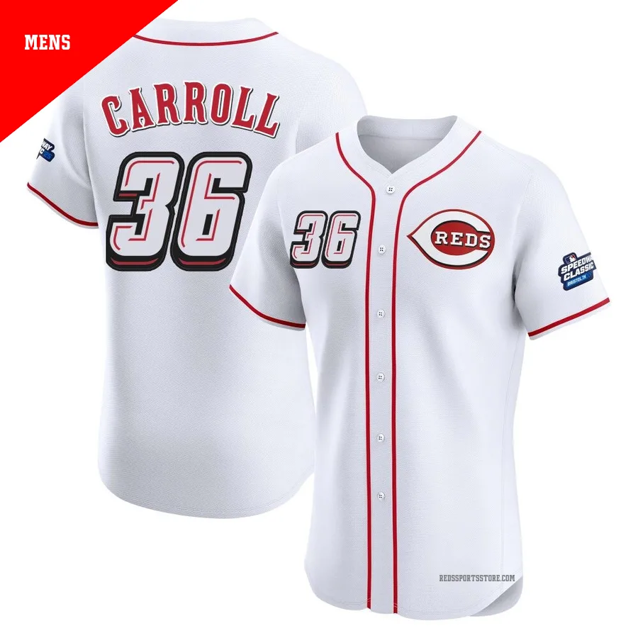 Cincinnati Reds ＃36 Clay Carroll Men's White Elite 2025 Speedway Classic Alternate Jersey