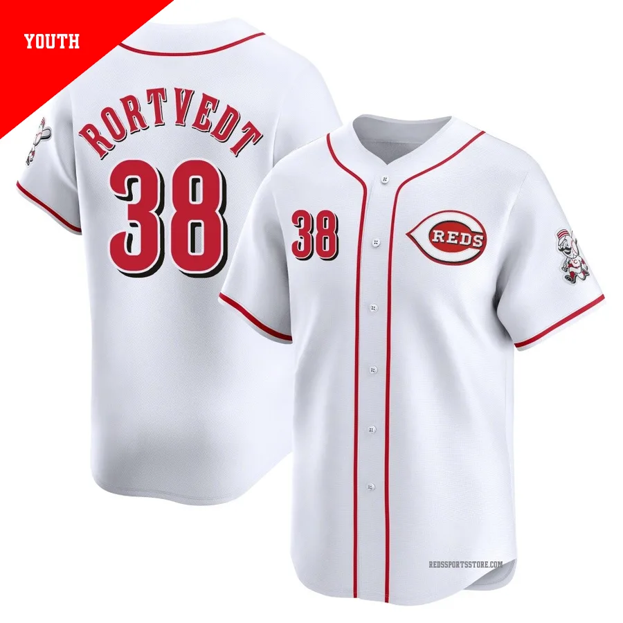Cincinnati Reds ＃38 Ben Rortvedt Youth White Limited Home Jersey