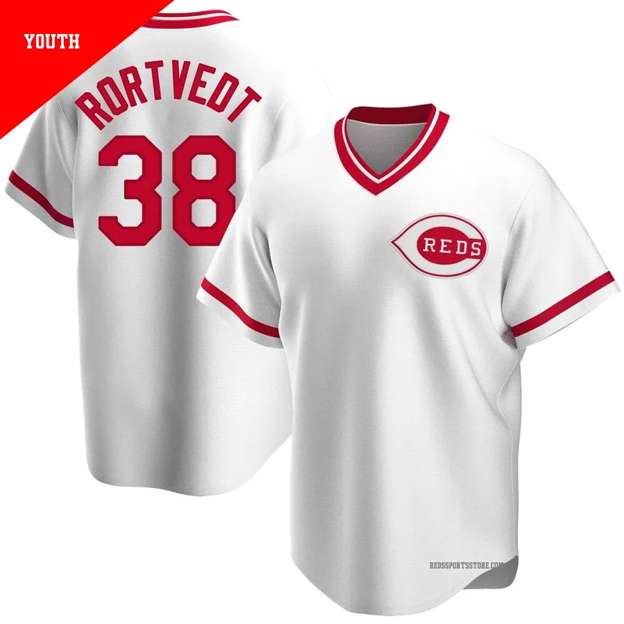 Cincinnati Reds ＃38 Ben Rortvedt Youth White Replica Home Cooperstown Collection Jersey