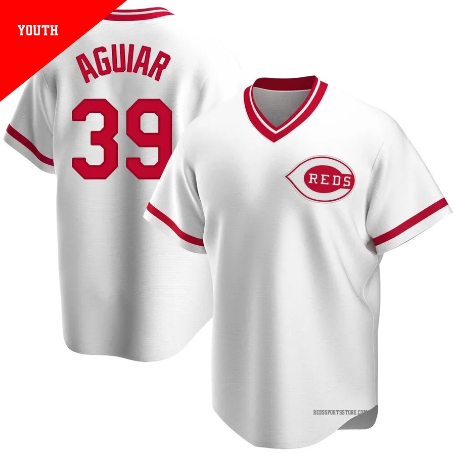Cincinnati Reds ＃39 Julian Aguiar Youth White Replica Home Cooperstown Collection Jersey
